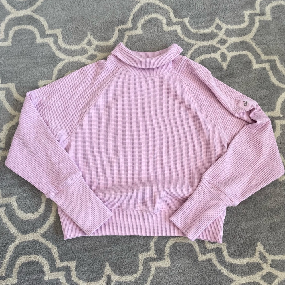 Alo Yoga Pink Thermal Weekend Escape Waffle Mock Neck Size S
